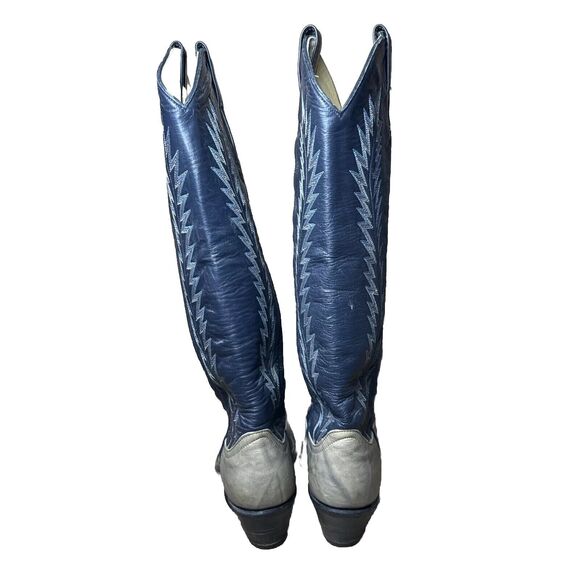 Larry Mahan Womens Knee High Cowboy Boots Size 6 B6N Leather Skin Black Blue - Picture 6 of 9